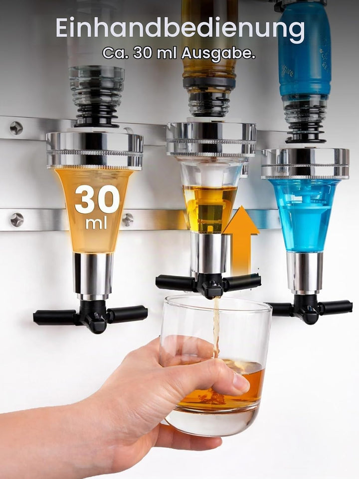 6-Fach Wandmontierter Schnapsspender 30 ml, Aluminiumlegierung Bar Butler Flaschenhalter, Höhenverst