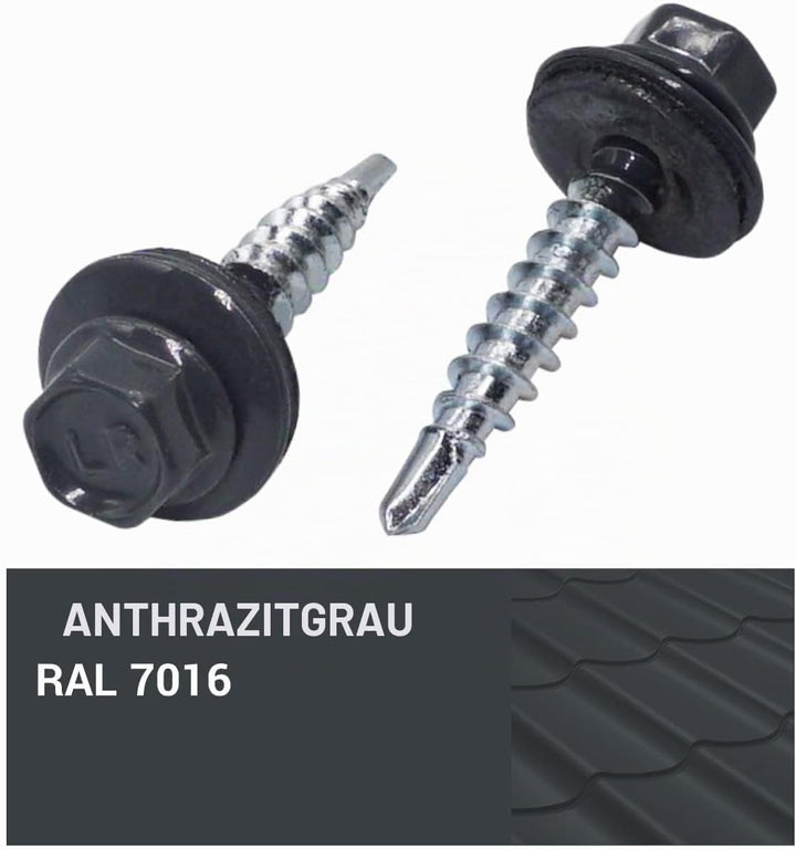 (Packung mit 250 Stück) Metall-Dachschrauben, 4,8 x 25 mm lackierte, selbstbohrende Schrauben mit EP