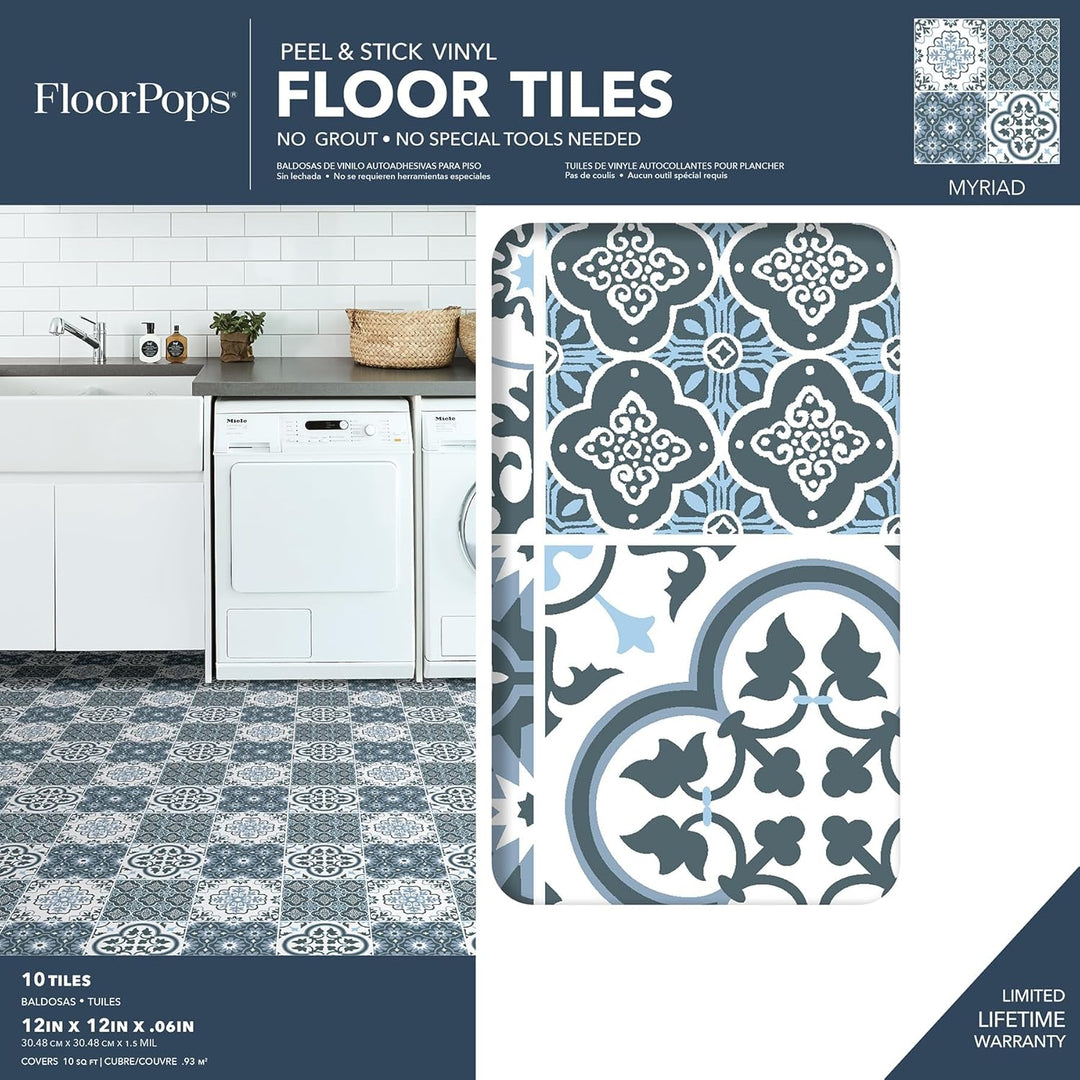 FloorPops FP2951 Leyton Peel & Stick Bodenfliesen, blau, 12 x 12 inches