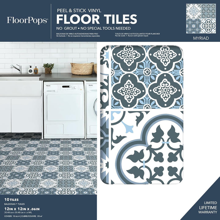 FloorPops FP2951 Leyton Peel & Stick Bodenfliesen, blau, 12 x 12 inches