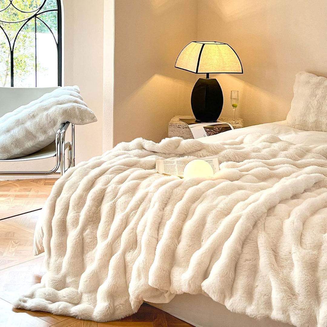 Kuscheldecke Kaninchen Plüsch Decke Kunstfell Warme Überwurfdecke Sofadecke Vielseitig Blanket für C