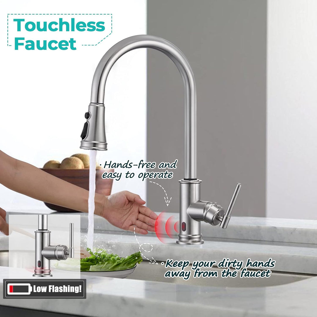 Wasserhahn Küche Touchless Sensor, Hochdruck Küchenarmatur mit Brause Ausziehbar Armatur Smart, Misc
