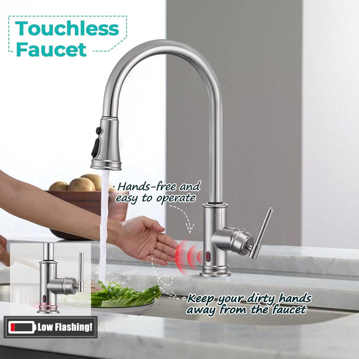 Wasserhahn Küche Touchless Sensor, Hochdruck Küchenarmatur mit Brause Ausziehbar Armatur Smart, Misc