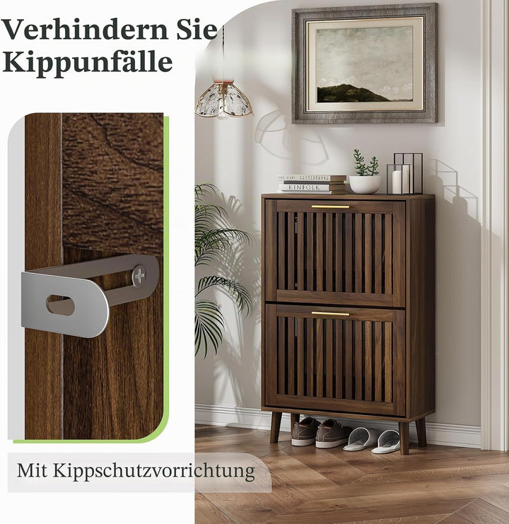 Schuhschrank, Schuhaufbewahrungsschrank mit 2 Klappschubladen mit Lamellen, schmaler Schuhschrank fü