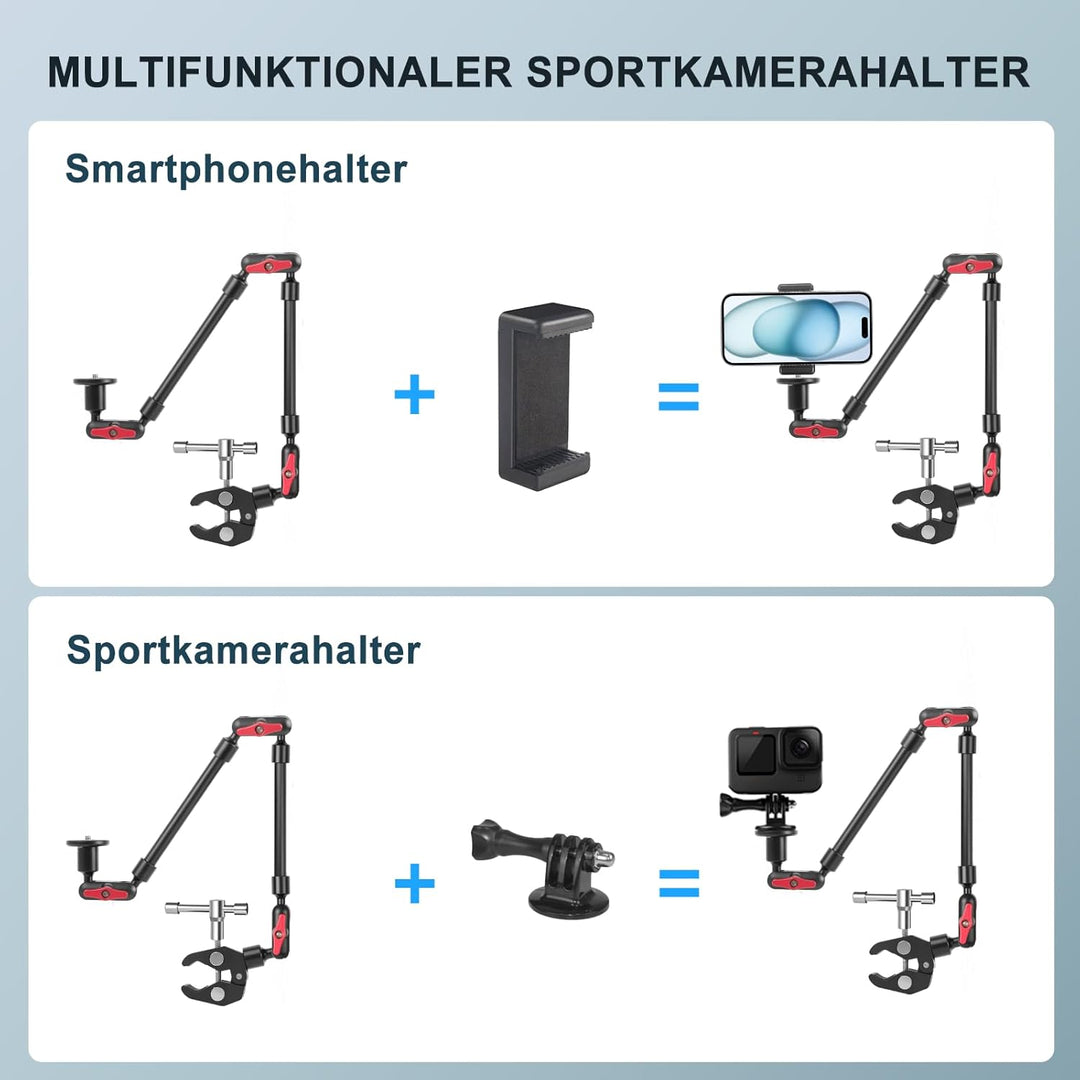 Magic Arm mit Super Clamp 23''/59cm, ZAKVOP Webcam Halterung mit Klemme, 360°Flexibel Magic Arm Clam