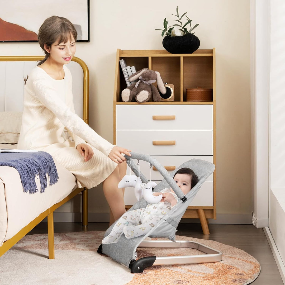 COSTWAY 2 in 1 Babywippe klappbar, tragbare Babyschaukel mit abnehmbarem Spielbogen, Baby Wippe mit