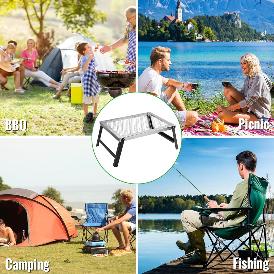 GARLLEN Faltbarer Lagerfeuer-Grill, 40x30cm Campinggrillrost, Tragbarer Edelstahl Grillgitter zum Au
