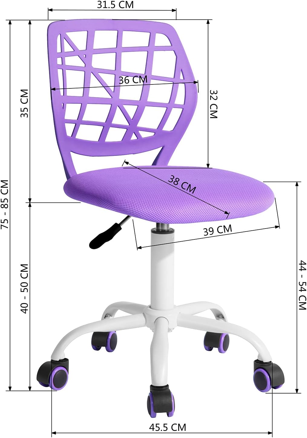 FurnitureR 2X Höhenverstellbarer Drehstuhl - Ergonomischer Schreibtischstuhl für Kinder/Jugendliche,