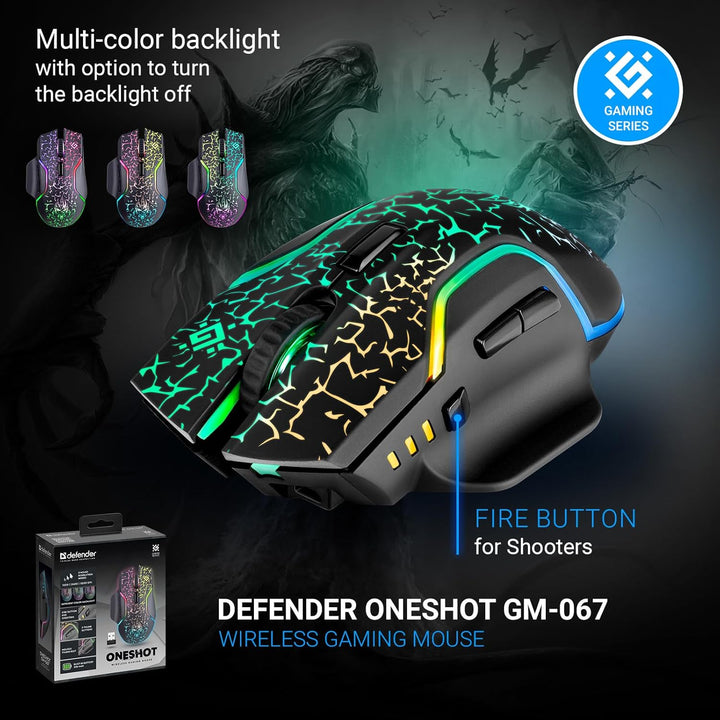 Defender® Oneshot Gaming Maus Kabellos – 2.4 GHz Wireless, 3200 DPI, RGB, 5 Programmierbare Tasten,