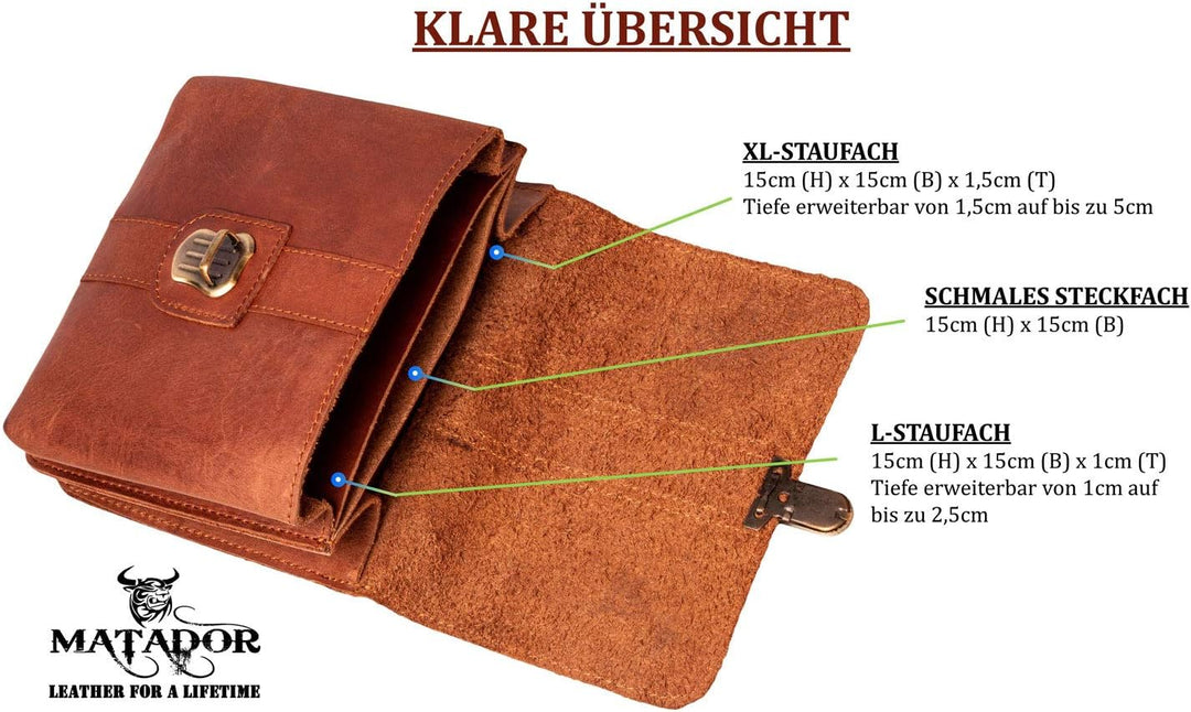 MATADOR 'Málaga Pro' robuste Echtleder Gürteltasche Leder Hüfttasche geräumige Outdoor Ledertasche H