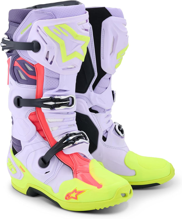 Alpinestars Tech 10 Supervented Motocross Stiefel, lila/gelb/pink, 8 41 EU Lila Gelb Pink, 41 EU Lil