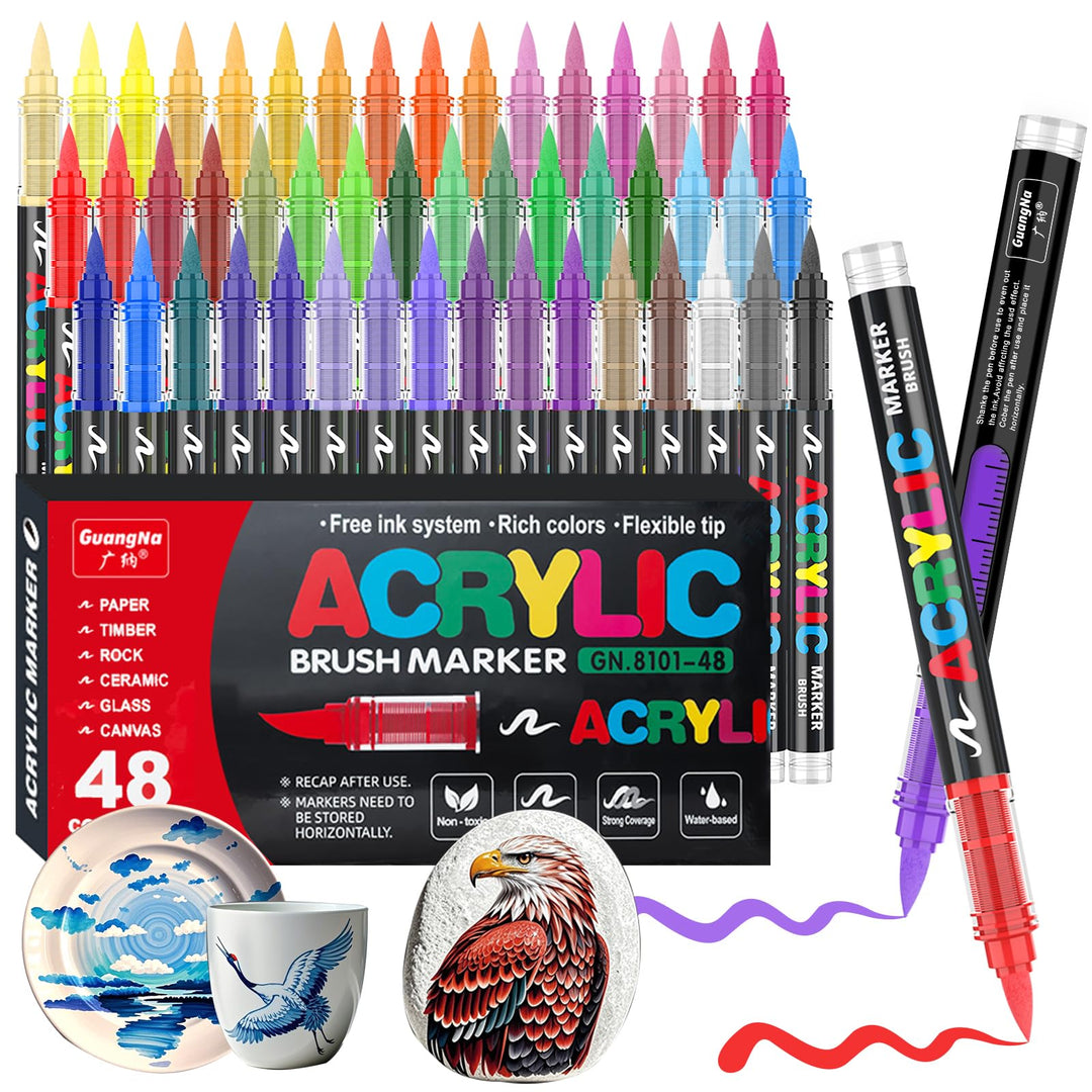 Acrylstifte Set, 48 Farben Acrylic Paint Marker mit flexibler Pinselspitze, Direktflüssigkeit Acryli