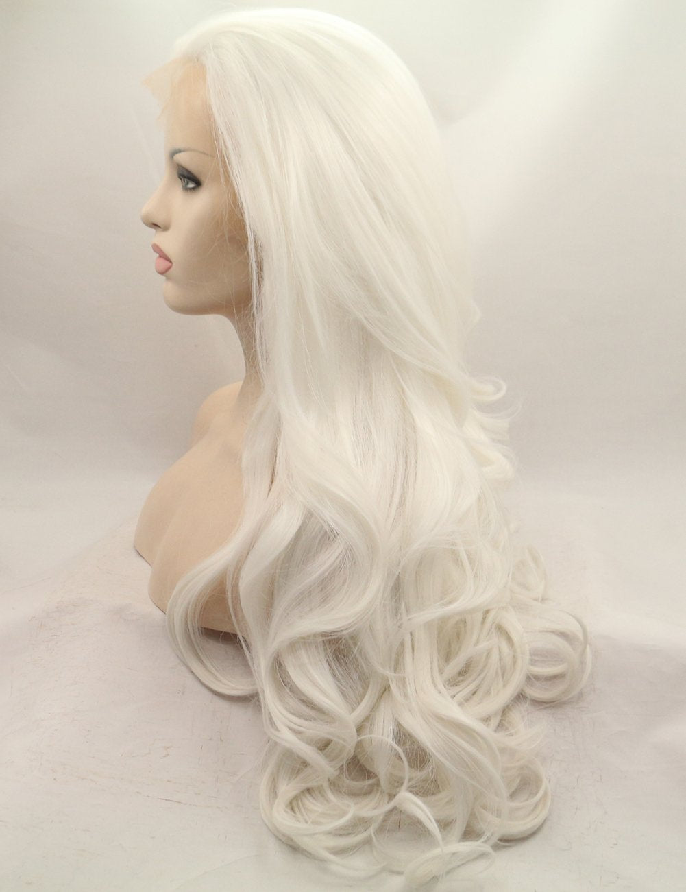 Morvally 61 cm lange Welle 60# Platinum White Glueless Lace Front Wig Natural Straight Heat Resistan