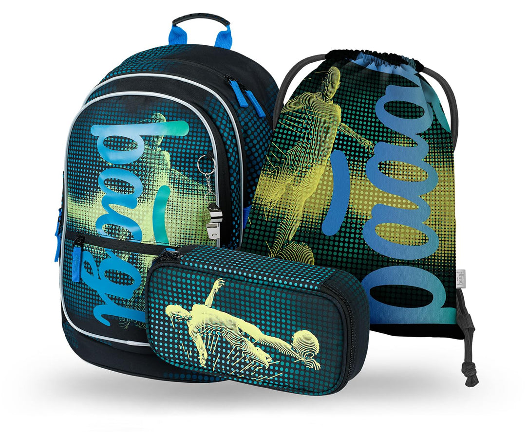 Baagl Schulrucksack Set Jungen 3 Teilig, Schultasche ab 3. Klasse, Grundschule Ranzen mit Brustgurt,