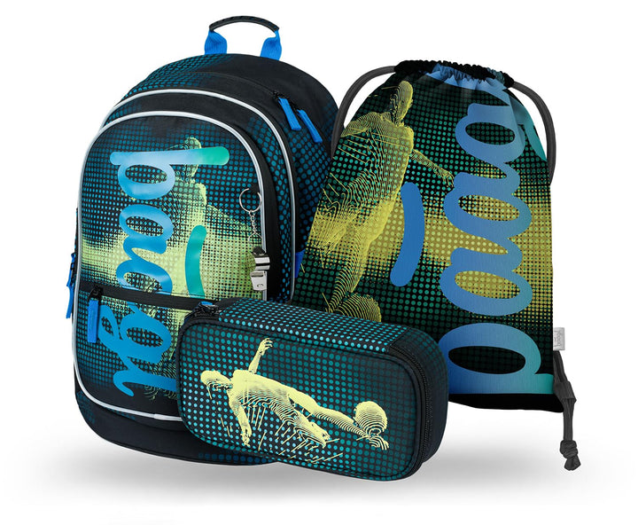 Baagl Schulrucksack Set Jungen 3 Teilig, Schultasche ab 3. Klasse, Grundschule Ranzen mit Brustgurt,