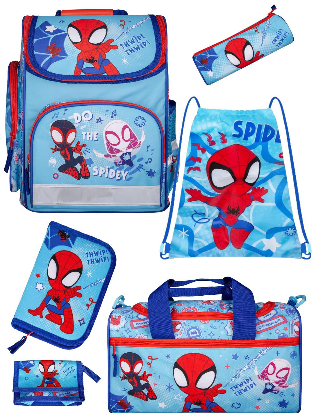 Familando - Schulranzen-Set für Spiderman Fans - Spidey & Friends - 6-teilig mit Sporttasche - Ergon
