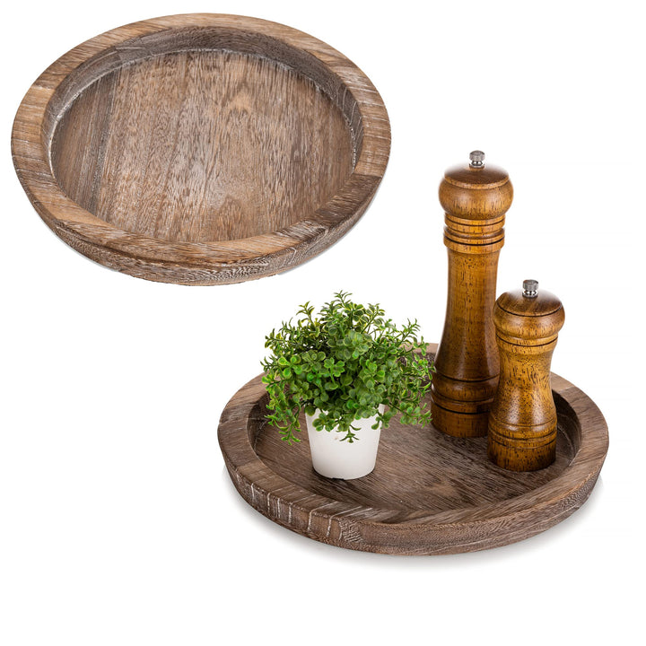 Hanobe Rustikales Serviertablett aus Holz: Set Mit 2 Runden Holz-Butlern, Dekoratives Vintage-Mittel