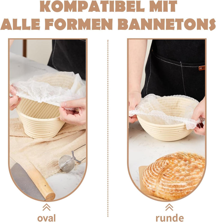 100 Stück Gärkörbchen Vlies Einlagen, Antihaft Vlies für Brotteige, Elastischer Brotkörbe-Korbeinsat