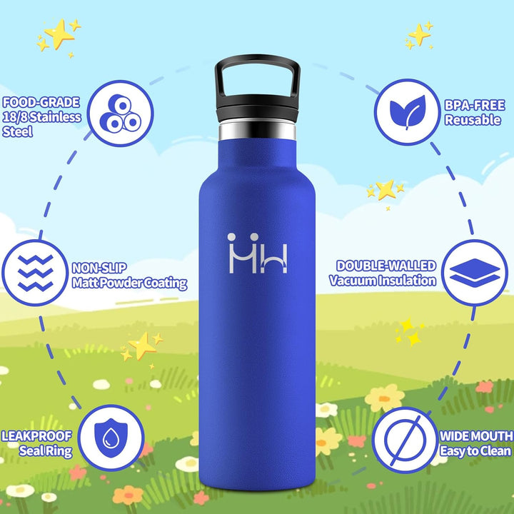 HoneyHolly Trinkflasche Edelstahl 500ML, BPA-Frei, Trinkflasche Kinder, Auslaufsichere Isolierflasch
