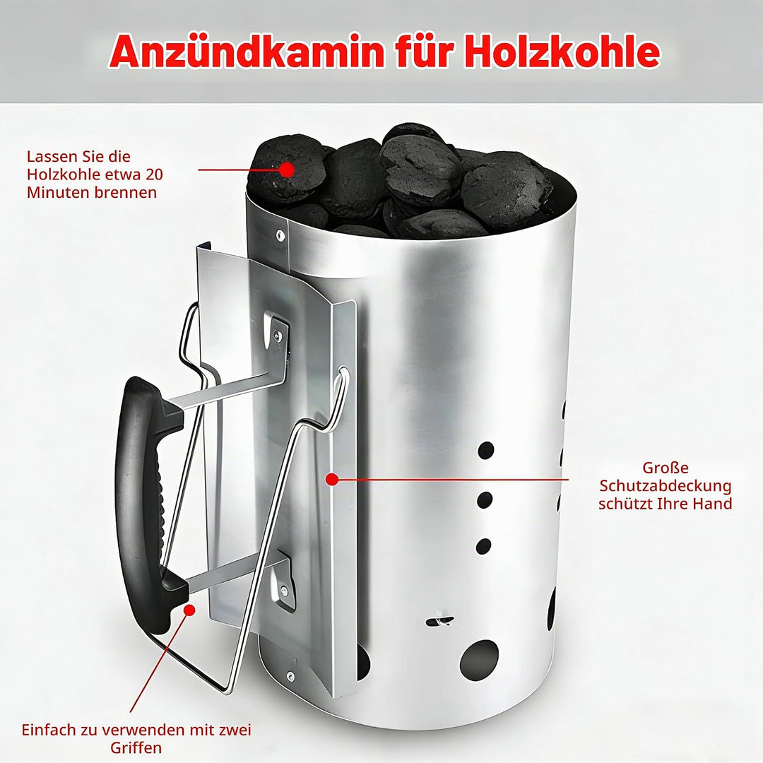 GFTIME XL Kohle Anzündkamn für Weber 7416 Holzkohlegrill zubehör, Grillkamin Anzünder mit Doppelgrif