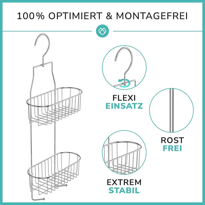 Duschablage zum Hängen mit 3 Fach Anti-Rost Schutz inkl. gratis Rasierhalter, Saugnäpfe & Abstandsri