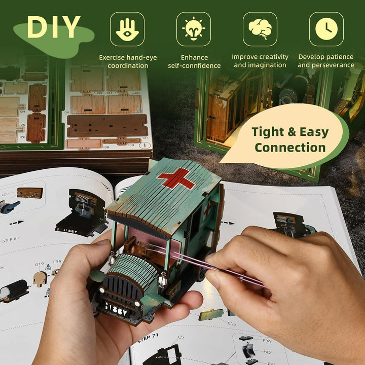 Book Nook Kit DIY Miniatur Kit Buchstütze 3D Holzpuzzle mit Staubschutzhülle für Bastelenthusiasten