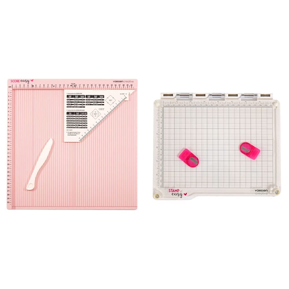 Vaessen Creative Score Easy Falzbrett cm/Metric Roze & Stamp Easy Stempel Plattform, 23.5 x 20.5 x 1