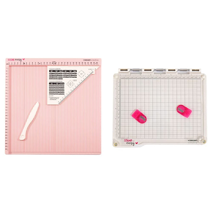 Vaessen Creative Score Easy Falzbrett cm/Metric Roze & Stamp Easy Stempel Plattform, 23.5 x 20.5 x 1