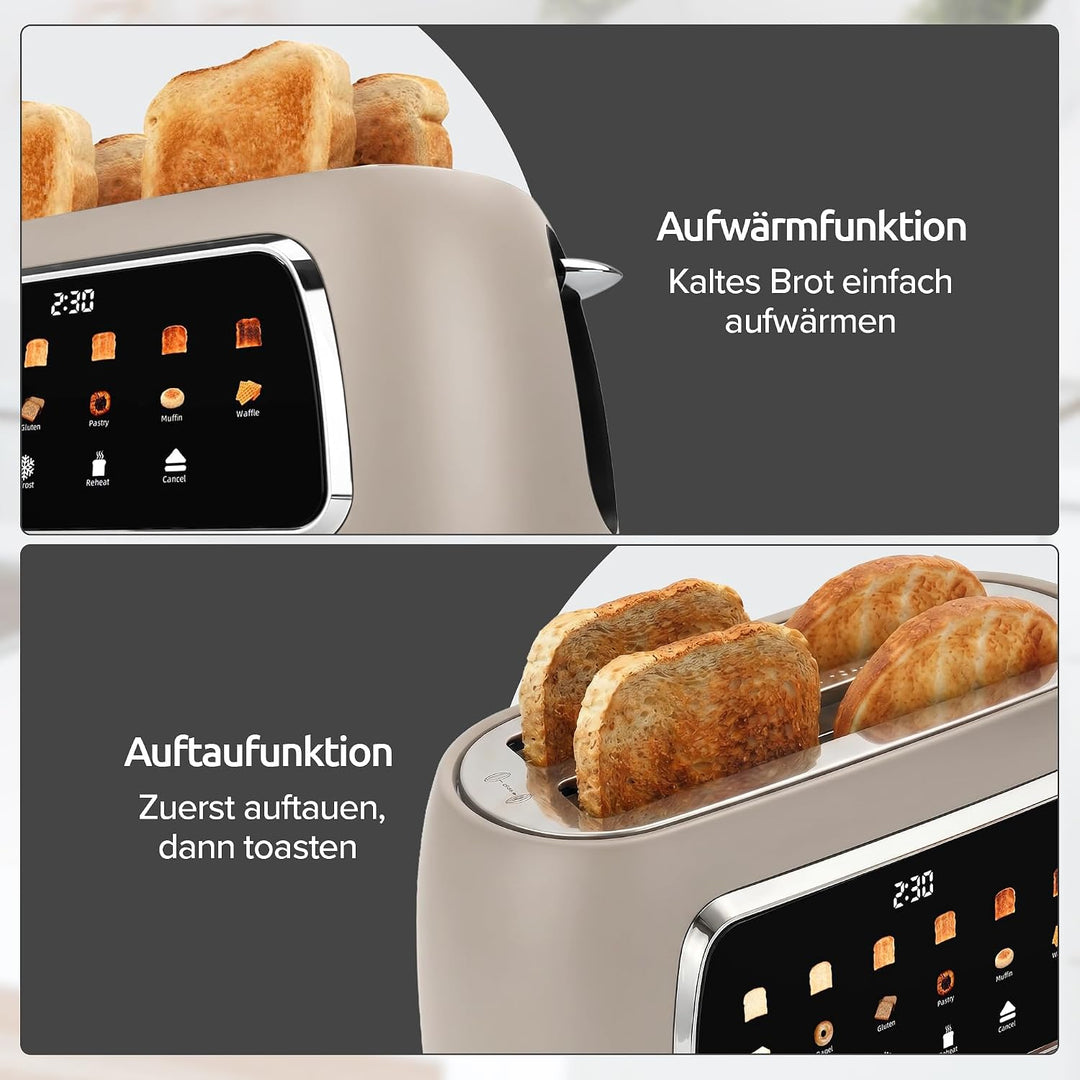 Olvy Premium Toaster mit LCD-Display & Timer – Extra Breite Schlitze (Auftauen/Aufwärmen) – 6 Progra