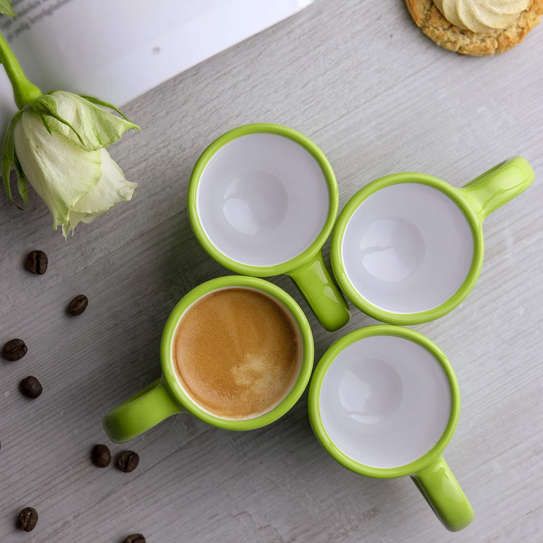 City to Cottage® - Espressotassen Set | Grün und Weiss | Polka Dots | Handgemacht | Keramik Geschirr