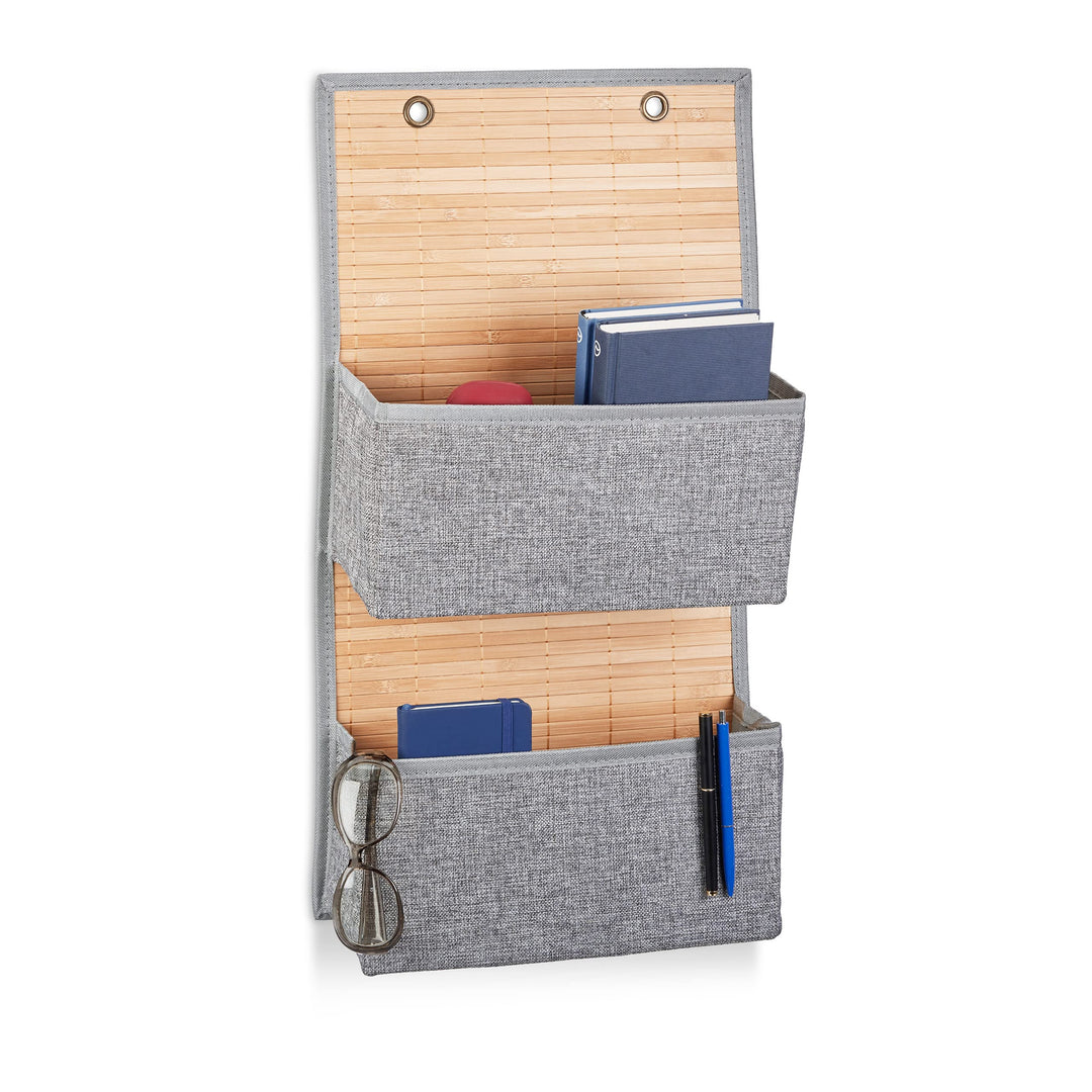 Relaxdays Hängeaufbewahrung Bad und Flur, 2 Fächer Türgarderobe 62 x 33 x 12 cm H x B x T, Bambus un