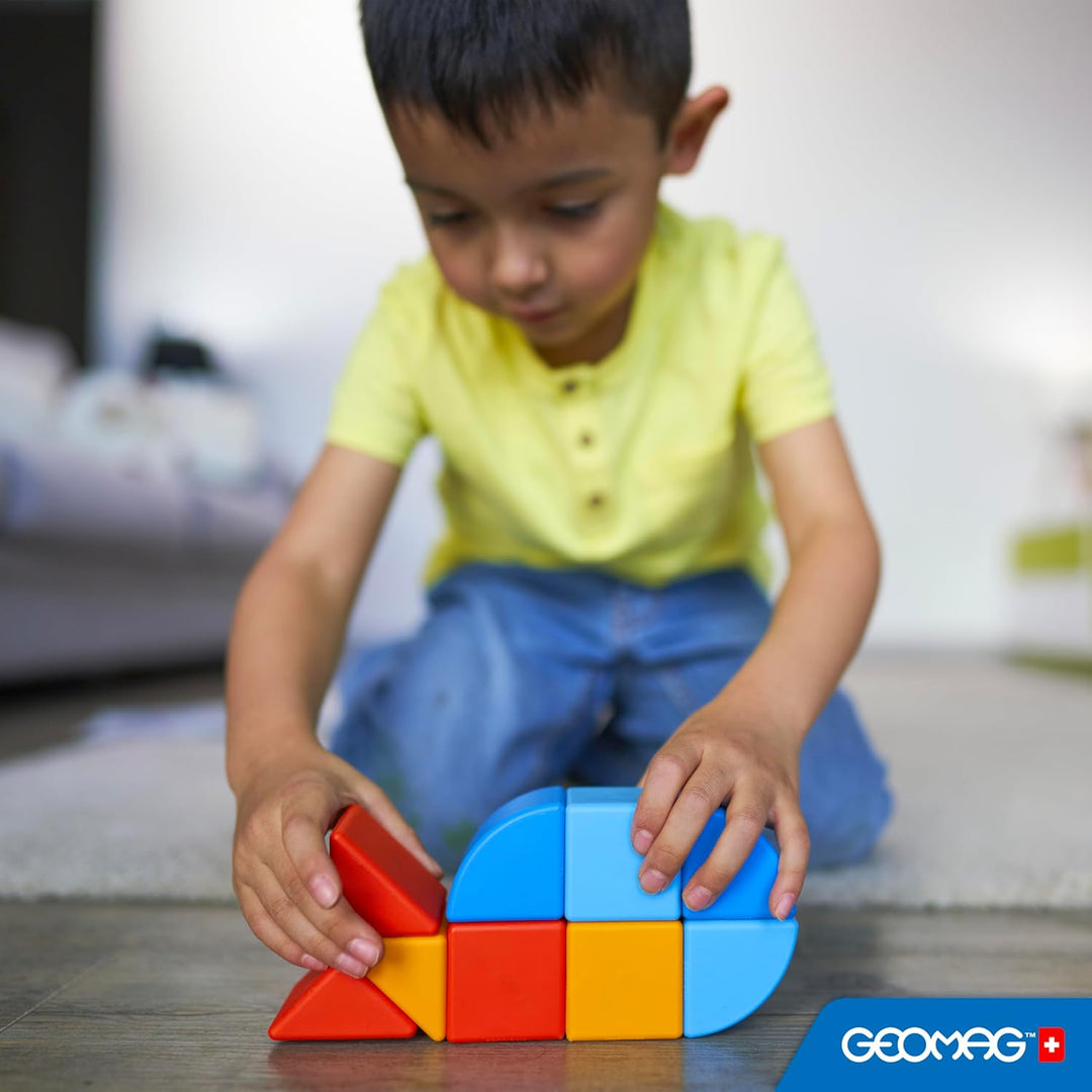GEOMAG - MAGICUBE - 9 Magnetische Bausteine Rot/Orange/Blau - Pädagogisches Spielzeug Für Kinder Ab