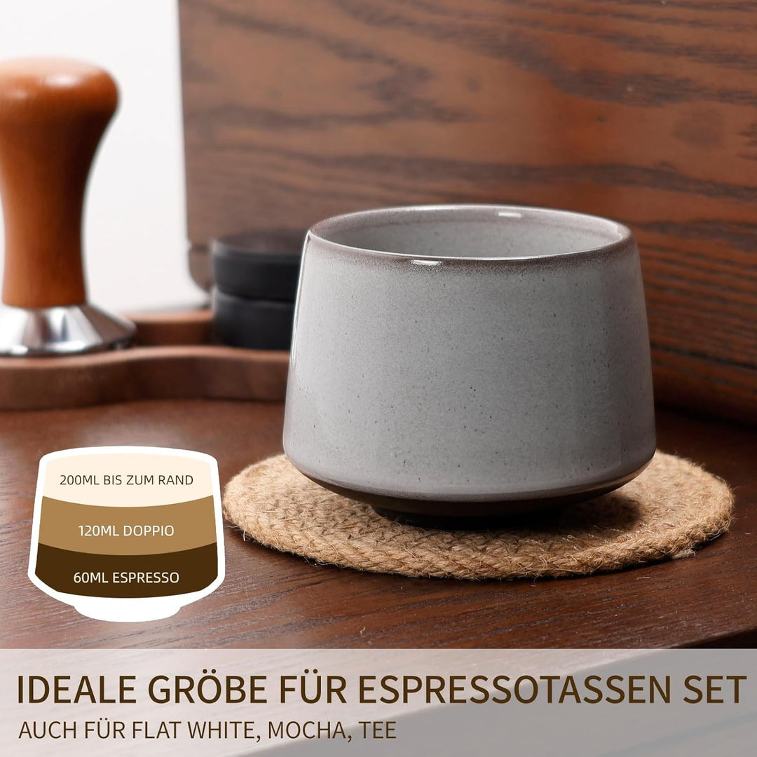 NOVAJOY | Espressotassen Set | 4-teilig | 200 ml | Hochwertige Tassen aus Steingut | Ohne Henkel | S