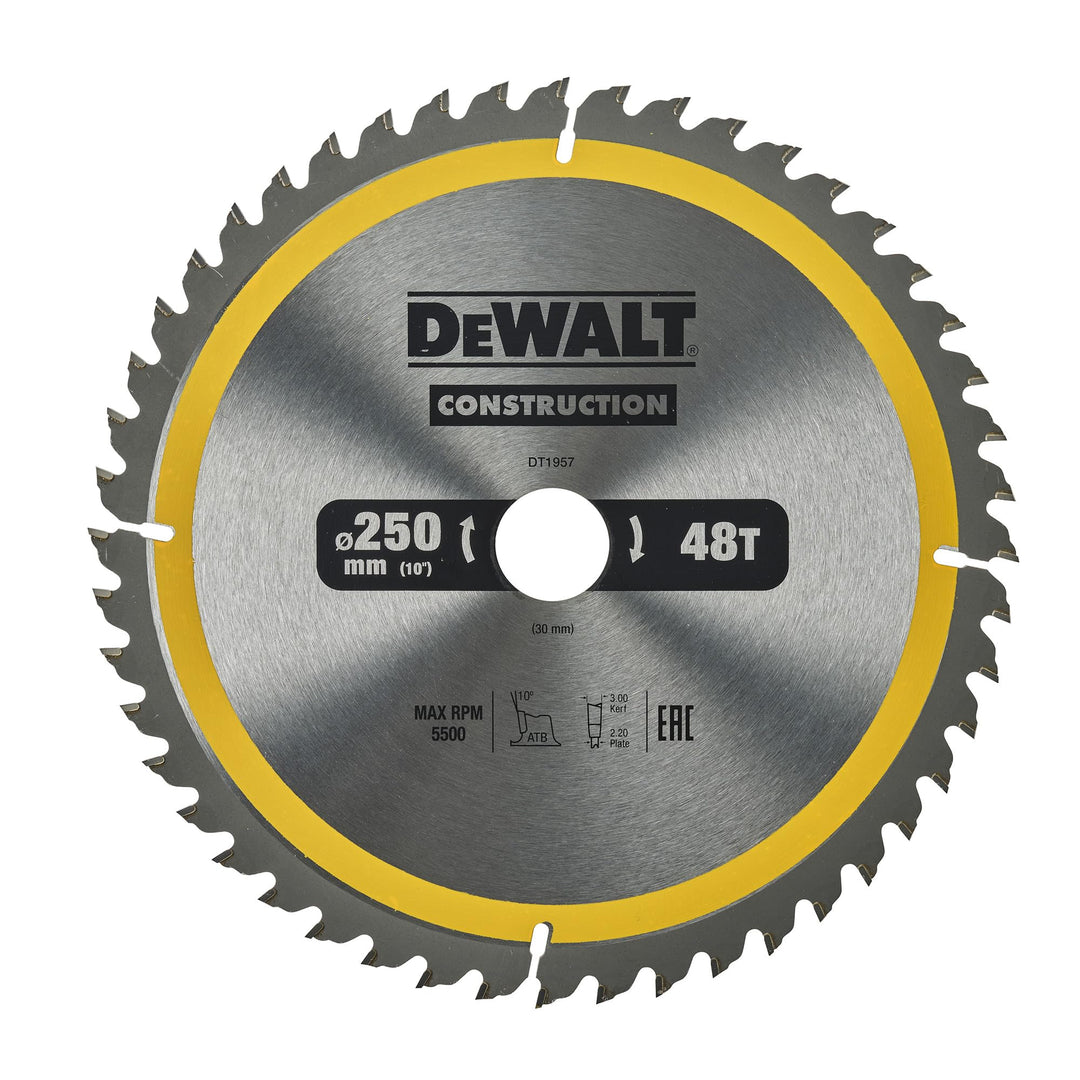 DEWALT Construction Kreissägeblatt DT1957 (für Stationärsägen, Sägeblatt-ø 250/30 mm, Schnittbreite:
