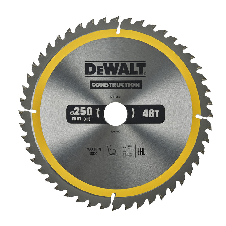 DEWALT Construction Kreissägeblatt DT1957 (für Stationärsägen, Sägeblatt-ø 250/30 mm, Schnittbreite: