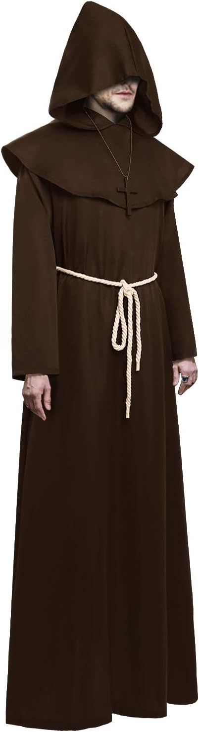 KONVINIT Mönch Robe Kostüm Männer Prister Gewand Kostüm Mittelalterliche Robe mit Kapuze Halloween K