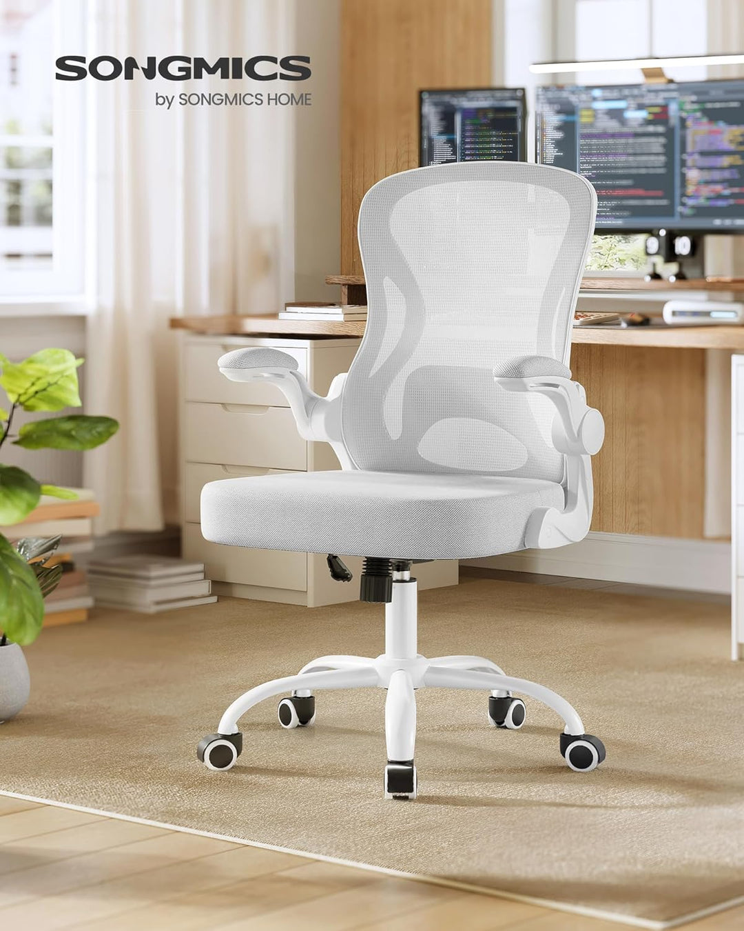 SONGMICS Bürostuhl ergonomisch, Drehstuhl mit Netzgewebe, Schreibtischstuhl mit Lendenstütze, Wippfu