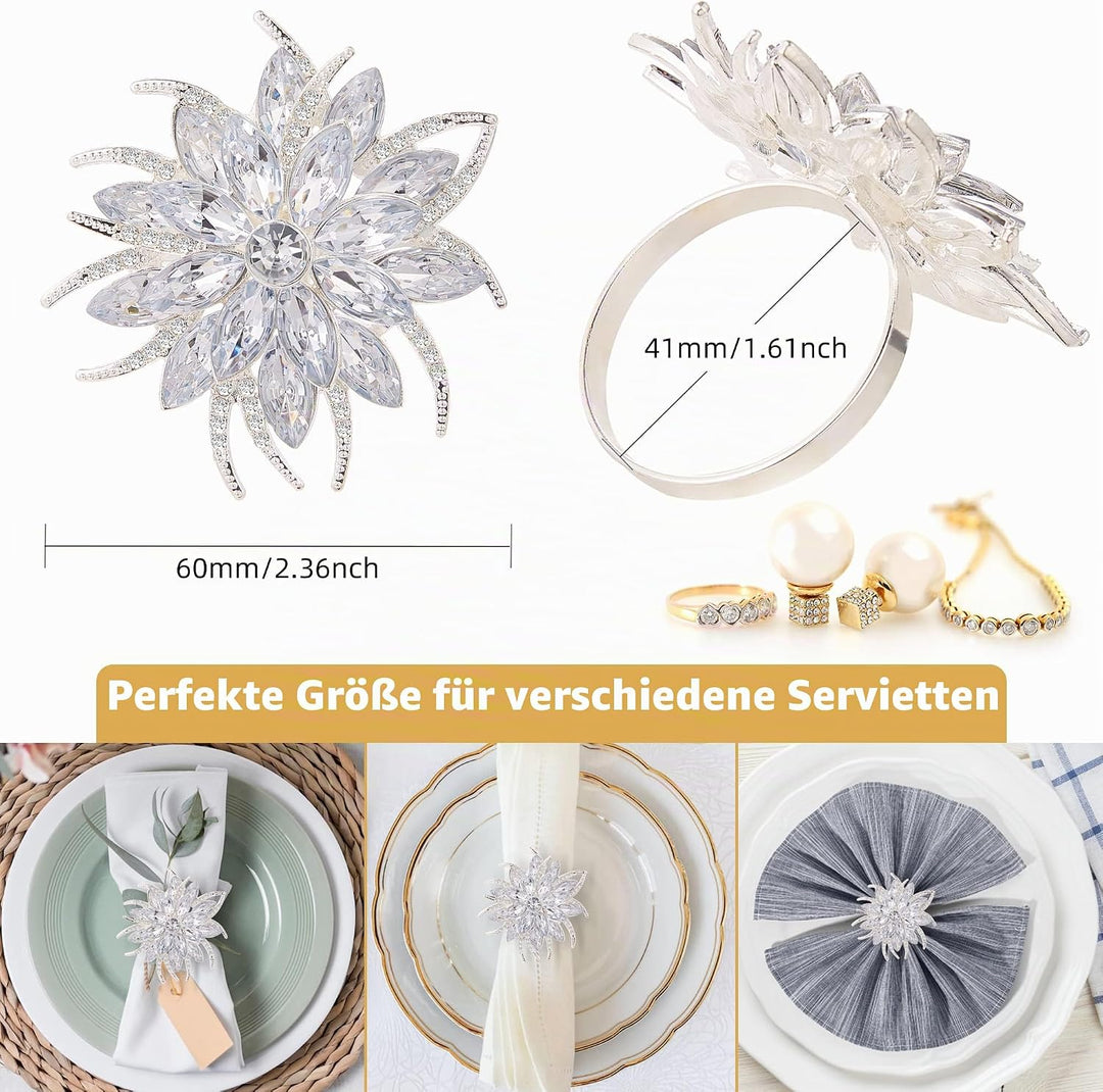 ZeeDix 8 Stück Silber Serviettenringe Weihnachten-Elegante Lotus-Motiv serviettenring für Tischdeko,