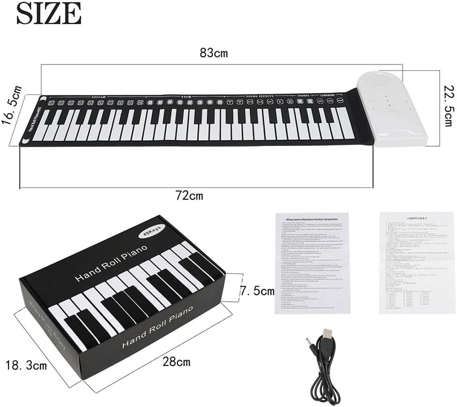 Elektronische Handtastatur, zusammenklappbar, flexibles Klavier, 49 Tasten, Rollup Piano mit USB-Lad