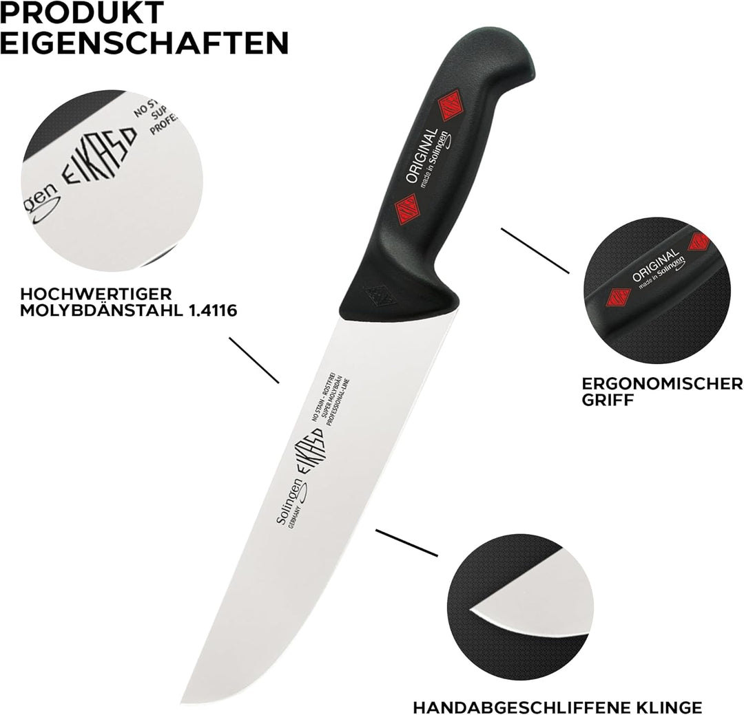 EIKASO Solingen Metzgermesser Set Schlachtmesser-Set 3-Teilig. Profi Messerset aus Molybdänstahl 1.4