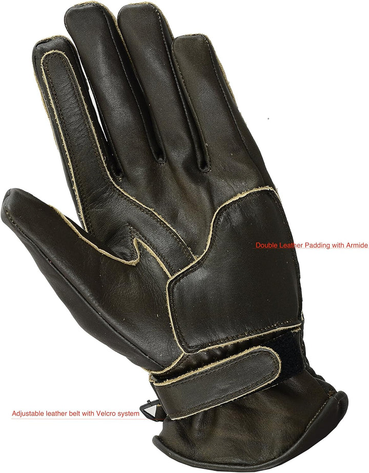 BOSMOTO Herren Retro Vintage Custom Sommer Motorradhandschuhe (XL, Wachs Braun) XL Wachs Braun, XL W
