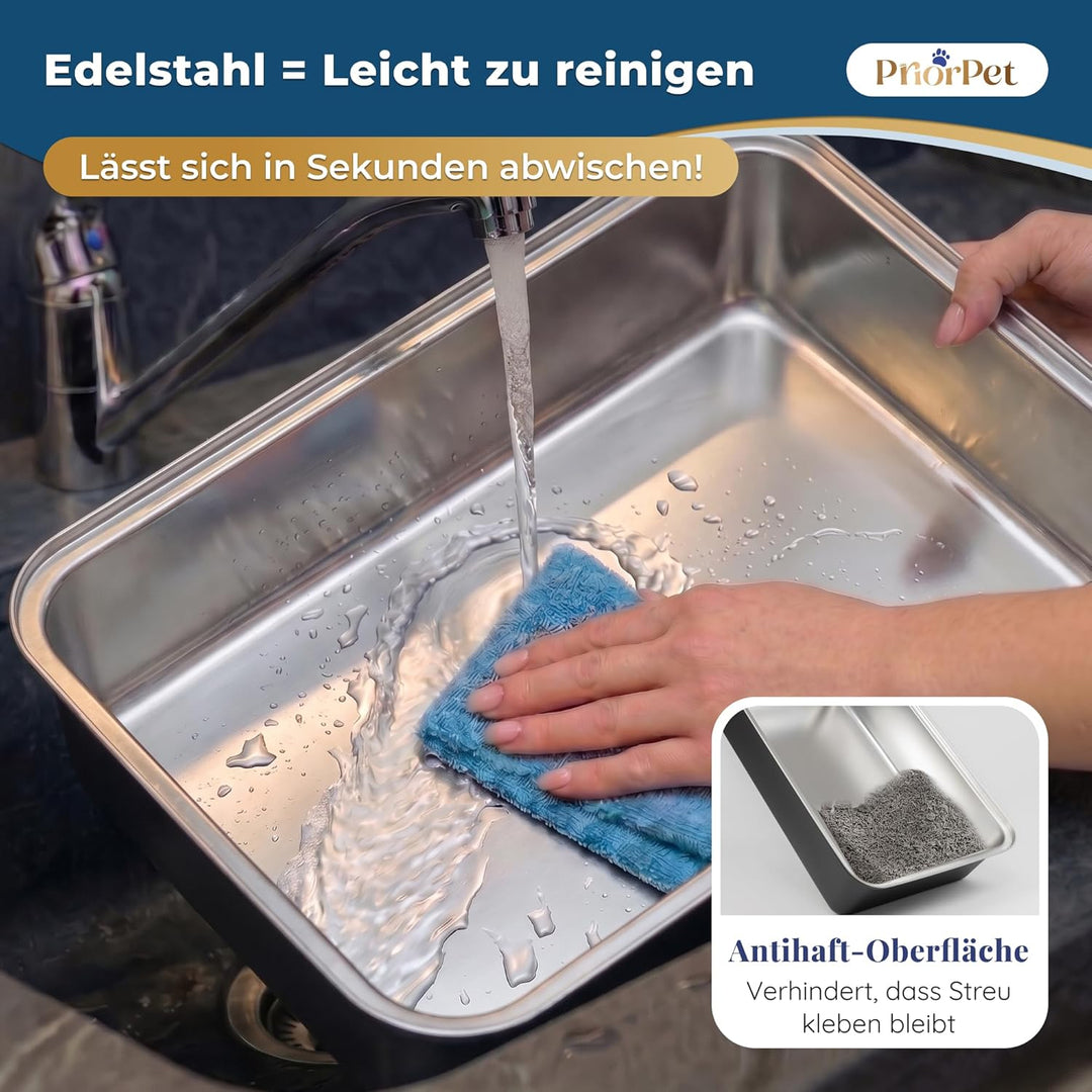 Katzenklo Edelstahl XXL Matt Schwarz – Leicht zu reinigen, geruchsresistent – Katzentoilette mit hoh