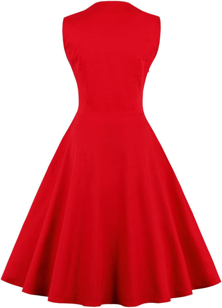 Axoe Damen 50er Jahre Kleider mit Gepunkte Rockabilly S Rot-polka Dots, S Rot-polka Dots