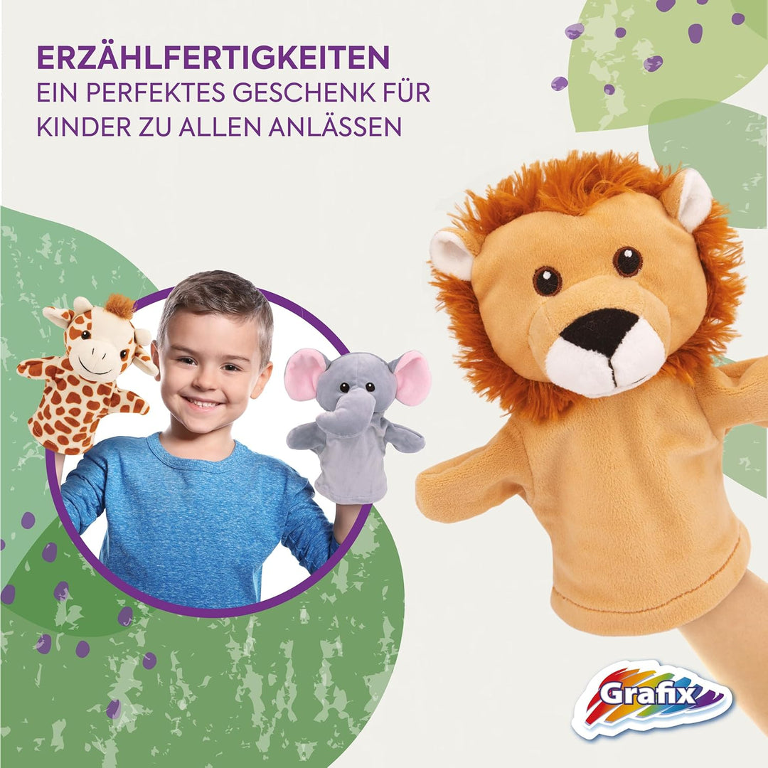 Grafix Tier Handpuppen für Kinder | Ihr eigenes Puppentheater in einer Box! | Set mit 4 handspielpup