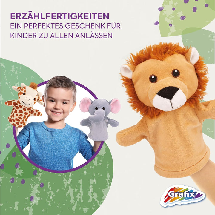 Grafix Tier Handpuppen für Kinder | Ihr eigenes Puppentheater in einer Box! | Set mit 4 handspielpup