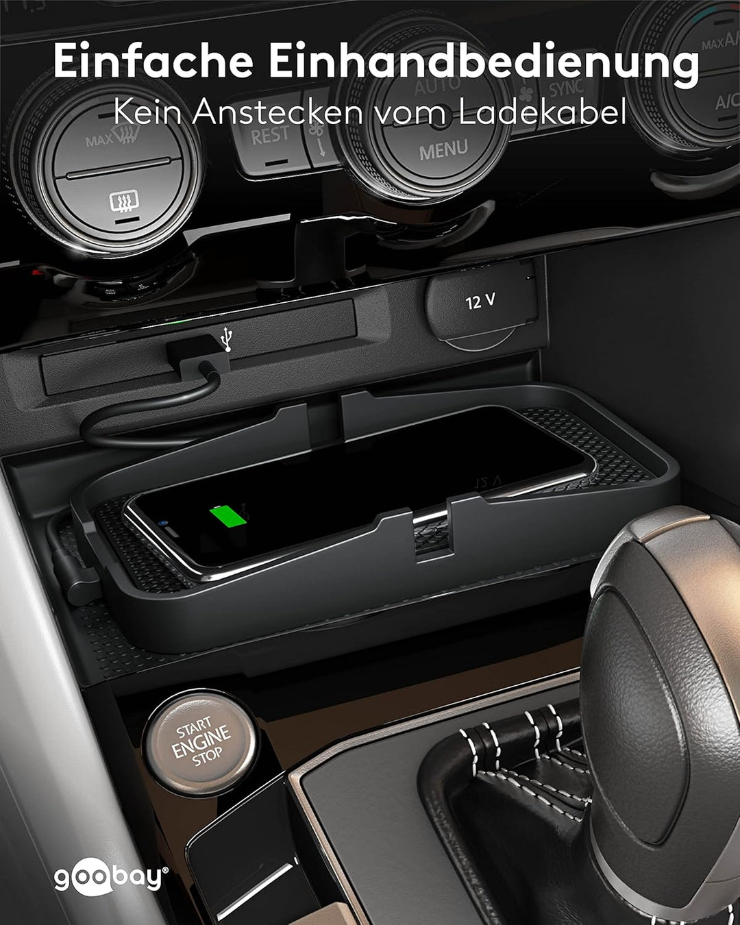 Goobay 60471 Kfz Wireless Charger 15W Qi Ladestation / kabelloses Ladegerät 15W / Induktive Ladestat