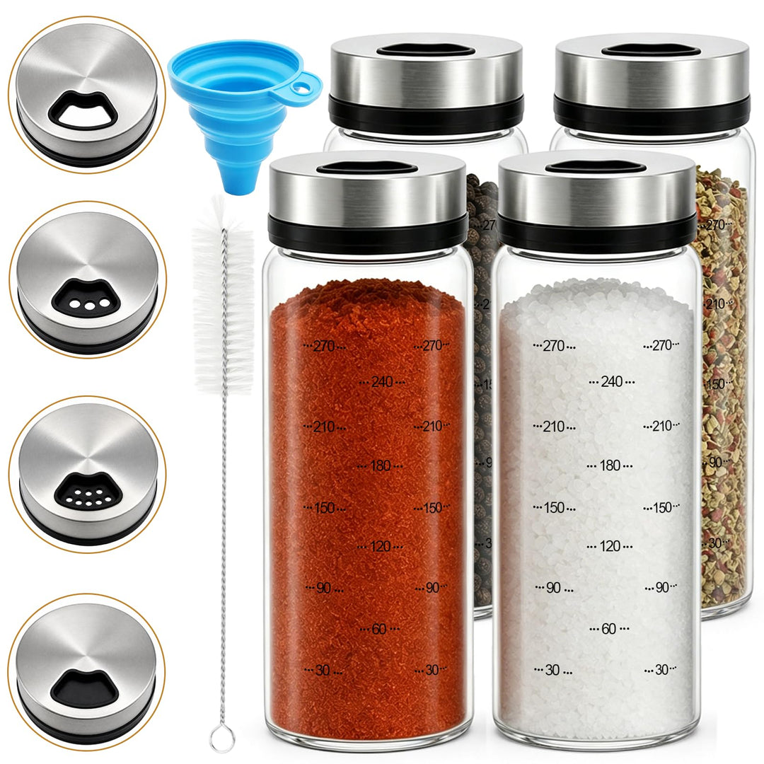 4 Stück Gewürzgläser mit Drehdeckel,300ml,3 Arten von Gewürzlöcher