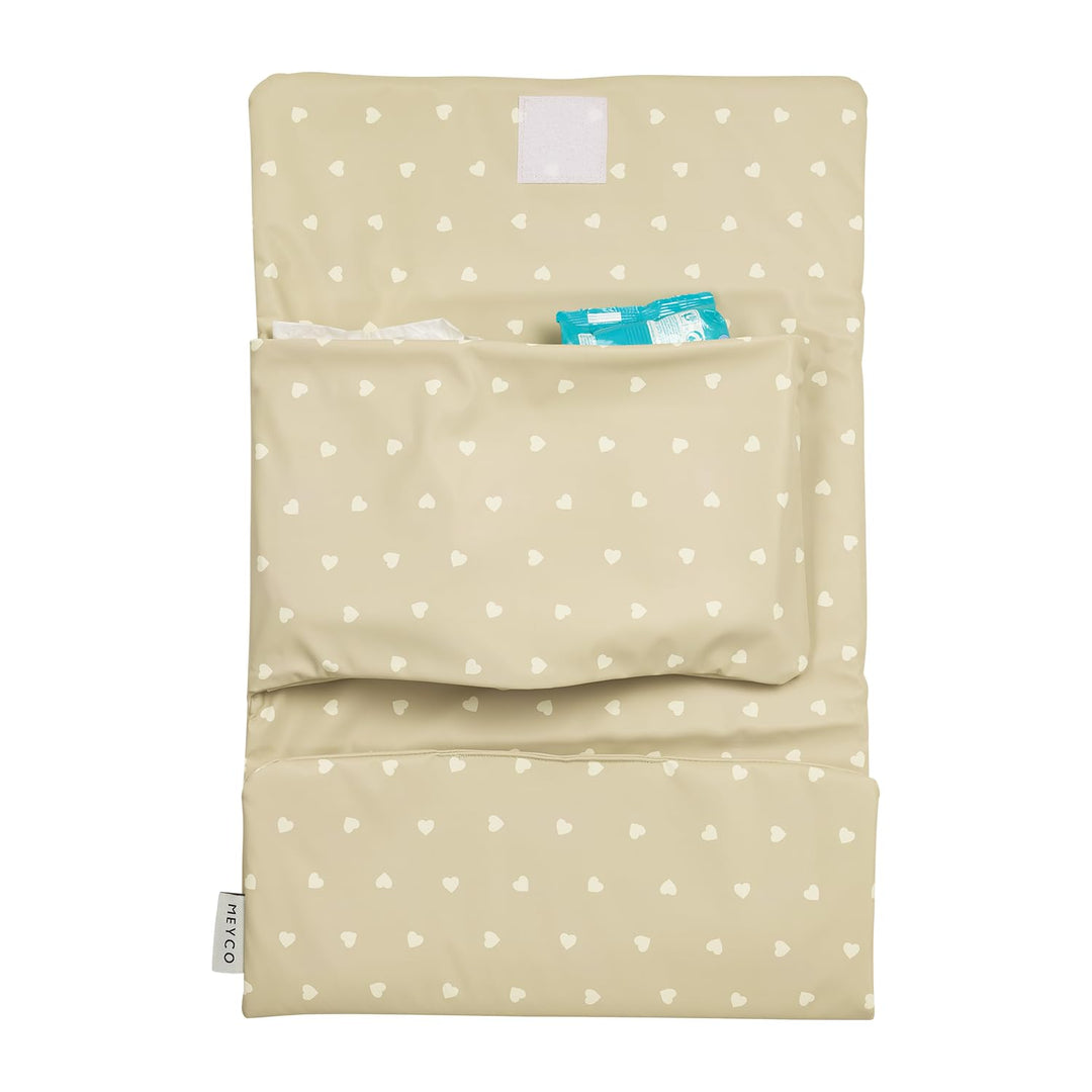 Meyco Reisewickelunterlage Wickelauflage Sweet Heart Sand/Soft Sand | für unterwegs - praktische Tas