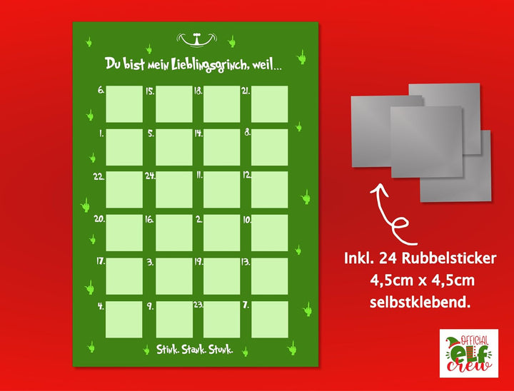 Adventskalender zum Rubbeln "GRINCH" A3 Weihnachtskalender Sprüche Affirmation