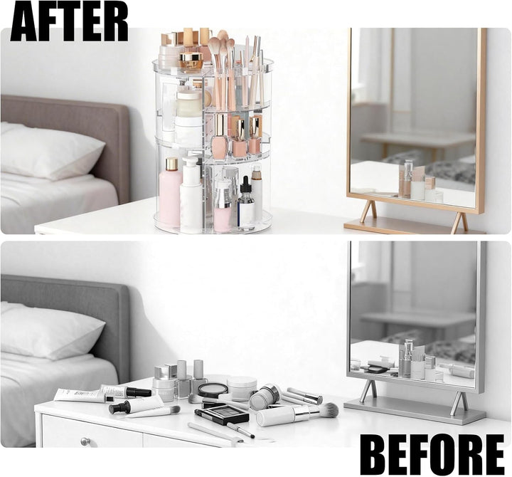 Make Up Kosmetik Organizer 360° Drehbar aus Kunststoff, Transparente Aufbewahrung für Schminktisch m